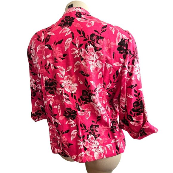 Womens Floral Print Open Front Blazer Pink Floral Attached Black Tank 3X JJ4051 - Picture 8 of 11